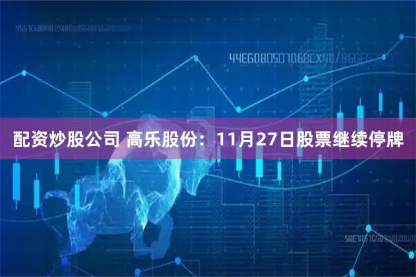 配资炒股公司 高乐股份：11月27日股票继续停牌
